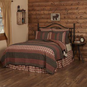 VHC Brands Rustic California King Quilt Red Patchwork Beckham + 2 Standard Shams
